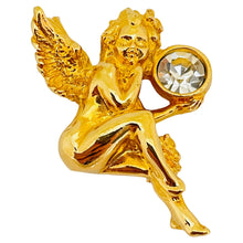 Load image into Gallery viewer, SWAROVSKI signed plated tone crystals angel designer brooch
