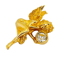 Load image into Gallery viewer, SWAROVSKI signed plated tone crystals angel designer brooch
