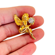 Load image into Gallery viewer, SWAROVSKI signed plated tone crystals angel designer brooch
