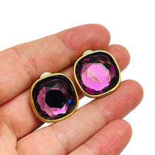 Load image into Gallery viewer, SWAROVSKI signed vintage gold plated amethyst crystal designer clip on earrings
