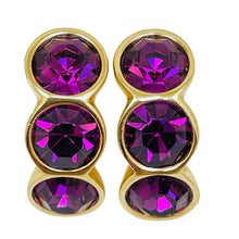 Load image into Gallery viewer, SWAROVSKI signed vintage gold plated amethyst crystals designer clip on earrings

