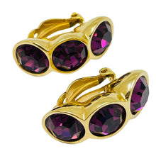 Load image into Gallery viewer, SWAROVSKI signed vintage gold plated amethyst crystals designer clip on earrings
