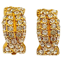 Load image into Gallery viewer, SWAROVSKI signed vintage gold plated crystals designer runway clip on earrings
