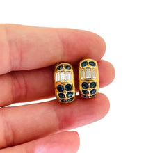 Load image into Gallery viewer, SWAROVSKI signed vintage gold plated crystals designer runway clip on earrings

