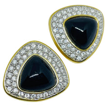 Load image into Gallery viewer, SWAROVSKI swan logo signed vintage gold plated crystal designer clip on earrings
