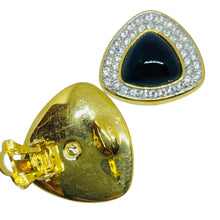 Load image into Gallery viewer, SWAROVSKI swan logo signed vintage gold plated crystal designer clip on earrings
