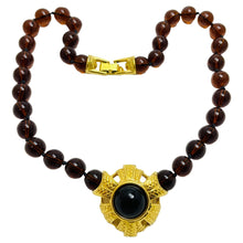 Load image into Gallery viewer, SWAROVSKI swan signed gold glass beaded Etruscan style designer necklace
