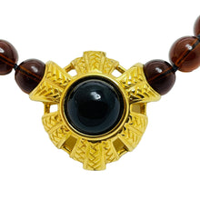 Load image into Gallery viewer, SWAROVSKI swan signed gold glass beaded Etruscan style designer necklace
