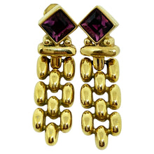 Load image into Gallery viewer, SWAROVSKI swan signed gold plated amethyst crystal designer 80's clip earrings
