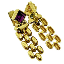 Load image into Gallery viewer, SWAROVSKI swan signed gold plated amethyst crystal designer 80's clip earrings
