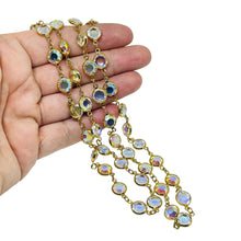 Load image into Gallery viewer, SWAROVSKI swan signed gold plated aurora crystals bezel chain designer necklace
