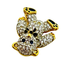Load image into Gallery viewer, SWAROVSKI swan signed gold plated crystal blue enamel teddy bear brooch
