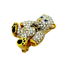 Load image into Gallery viewer, SWAROVSKI swan signed gold plated crystal blue enamel teddy bear brooch

