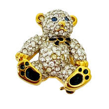Load image into Gallery viewer, SWAROVSKI swan signed gold plated crystal blue enamel teddy bear brooch
