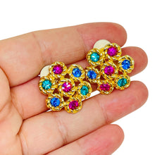 Load image into Gallery viewer, SWAROVSKI swan signed gold plated crystals flower designer clip on earrings
