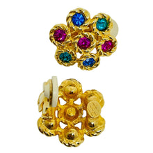 Load image into Gallery viewer, SWAROVSKI swan signed gold plated crystals flower designer clip on earrings
