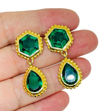 Load image into Gallery viewer, SWAROVSKI swan signed gold plated emerald crystal drop designer earrings
