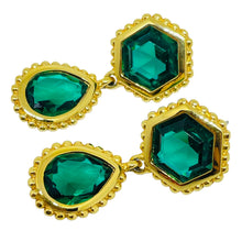 Load image into Gallery viewer, SWAROVSKI swan signed gold plated emerald crystal drop designer earrings
