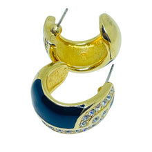 Load image into Gallery viewer, SWAROVSKI swan signed gold plated enamel rhinestones post designer earrings
