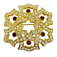Load image into Gallery viewer, SWAROVSKI swan signed gold plated ruby red crystals designer brooch
