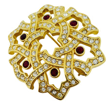 Load image into Gallery viewer, SWAROVSKI swan signed gold plated ruby red crystals designer brooch
