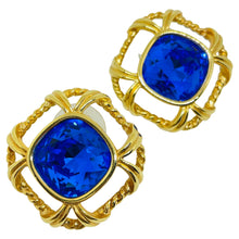 Load image into Gallery viewer, SWAROVSKI swan signed gold plated sapphire crystal designer 80's post earrings
