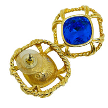 Load image into Gallery viewer, SWAROVSKI swan signed gold plated sapphire crystal designer 80's post earrings

