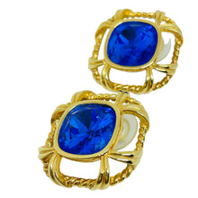 Load image into Gallery viewer, SWAROVSKI swan signed gold plated sapphire crystal designer 80's post earrings
