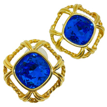 Load image into Gallery viewer, SWAROVSKI swan signed gold plated sapphire crystal designer 80's post earrings
