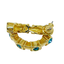 Load image into Gallery viewer, SWAROVSKI swan signed vintage gold emerald crystals designer small hoop earrings
