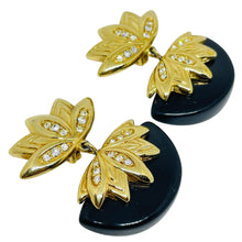 Load image into Gallery viewer, SWAROVSKI swan signed vintage gold plated glass dangle designer clip on earrings
