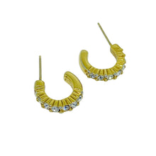 Load image into Gallery viewer, SWAROVSKI swan signed vintage gold tone crystals designer small hoop earrings
