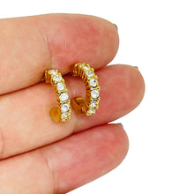 Load image into Gallery viewer, SWAROVSKI swan signed vintage gold tone crystals designer small hoop earrings
