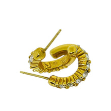 Load image into Gallery viewer, SWAROVSKI swan signed vintage gold tone crystals designer small hoop earrings
