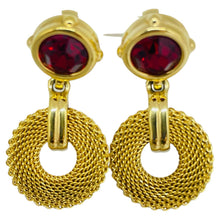 Load image into Gallery viewer, SWAROVSKI vintage gold plated red crystal dangle designer clip on earrings
