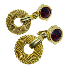 Load image into Gallery viewer, SWAROVSKI vintage gold plated red crystal dangle designer clip on earrings
