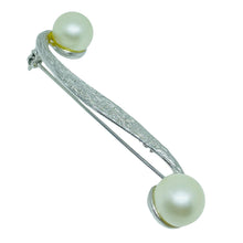 Load image into Gallery viewer, TARA signed vintage silver tone faux pearl designer brooch
