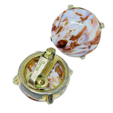 Load image into Gallery viewer, TRIFARI crown gold tone marbled glass designer clip on earrings
