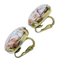 Load image into Gallery viewer, TRIFARI crown gold tone marbled glass designer clip on earrings
