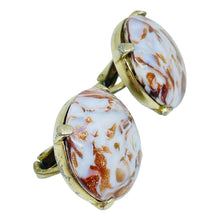 Load image into Gallery viewer, TRIFARI crown gold tone marbled glass designer clip on earrings
