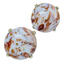 Load image into Gallery viewer, TRIFARI crown gold tone marbled glass designer clip on earrings

