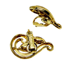 Load image into Gallery viewer, TRIFARI crown gold tone rhinestone designer clip on earrings
