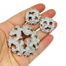Load image into Gallery viewer, TRIFARI crown signed silver tone designer brooch earrings set

