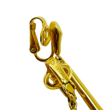 Load image into Gallery viewer, TRIFARI crown signed vintage gold bamboo dangle designer clip on earrings
