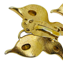 Load image into Gallery viewer, TRIFARI crown signed vintage gold rhinestone butterfly designer clip on earrings
