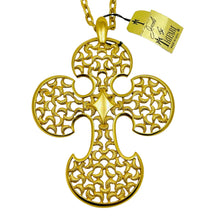Load image into Gallery viewer, TRIFARI crown signed vintage gold tone cross designer necklace with tags
