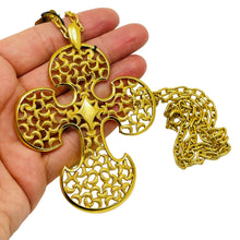 Load image into Gallery viewer, TRIFARI crown signed vintage gold tone cross designer necklace with tags
