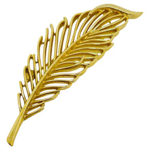 Load image into Gallery viewer, TRIFARI crown signed vintage gold tone leaf designer brooch
