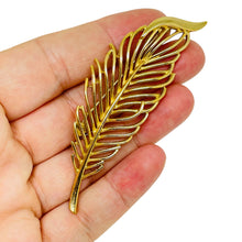Load image into Gallery viewer, TRIFARI crown signed vintage gold tone leaf designer brooch
