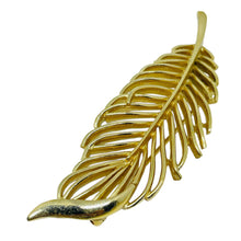 Load image into Gallery viewer, TRIFARI crown signed vintage gold tone leaf designer brooch
